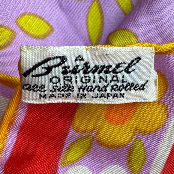 VTG BURMEL 100% Hand Rolled Silk Scarf Japan Floral - Pink/Yellow - Picture 2 of 5